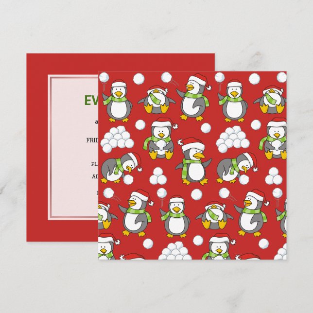 Christmas penguins background invitation (Front/Back)