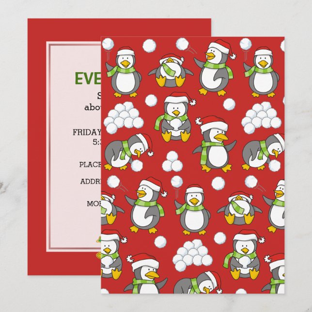 Christmas penguins background invitation (Front/Back)