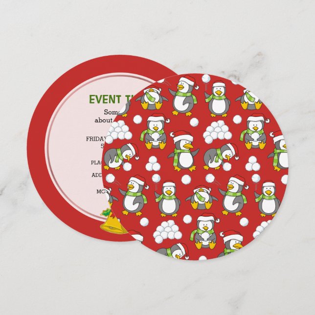 Christmas penguins background invitation (Front/Back)