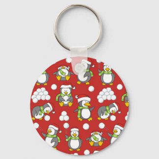 Christmas penguins background keychain