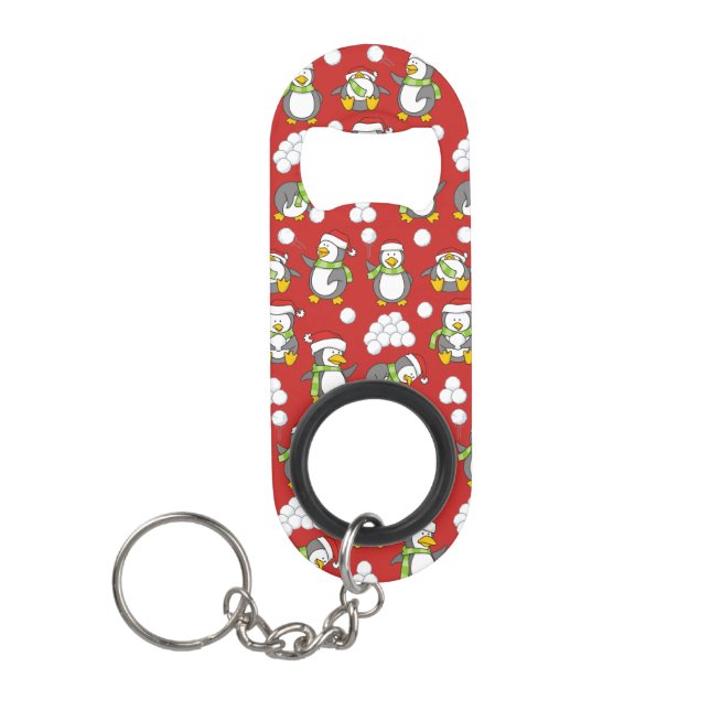 Christmas penguins background keychain bottle opener (Front)