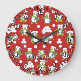 Christmas penguins background large clock