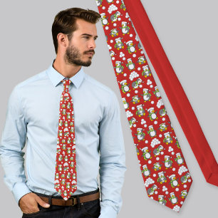 Christmas penguins background neck tie