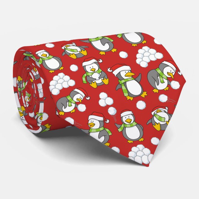 Christmas penguins background neck tie (Rolled)
