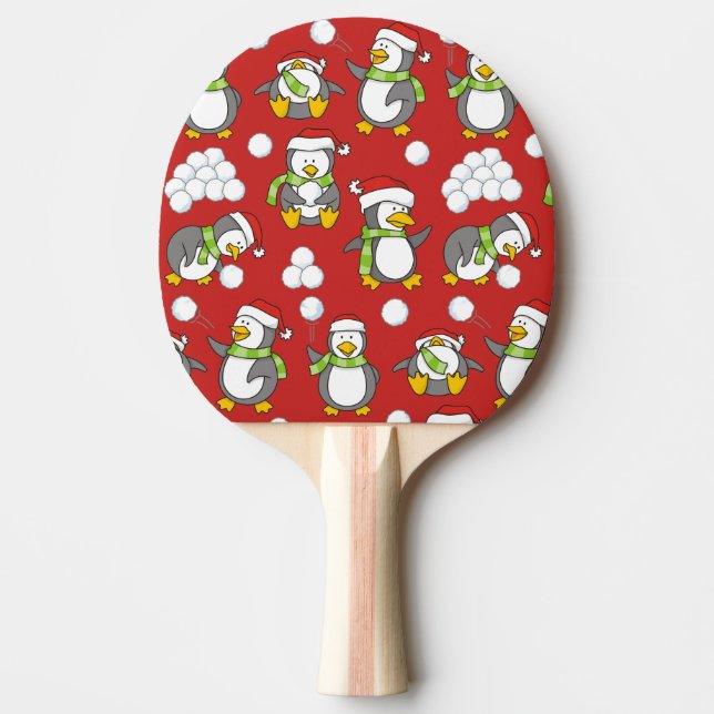 Christmas penguins background Ping-Pong paddle (Front)