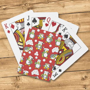 Christmas penguins background poker cards