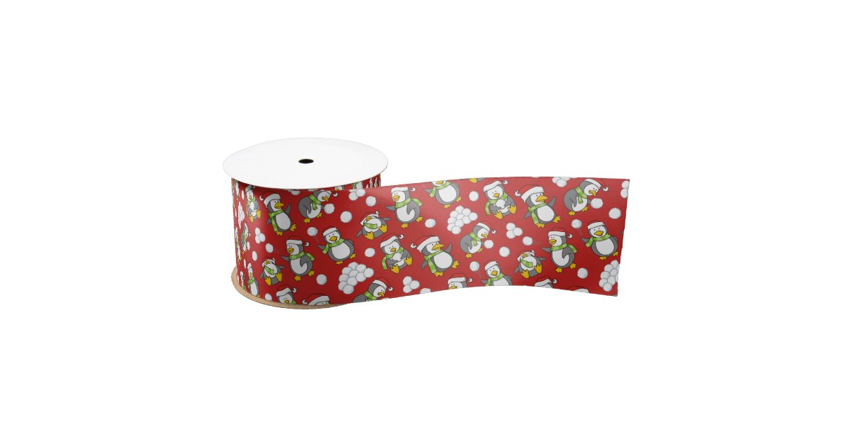 Christmas penguins background satin ribbon | Zazzle