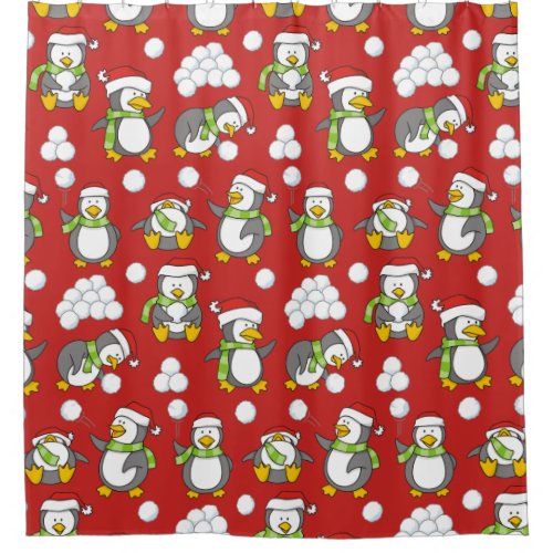 Christmas penguins background shower curtain