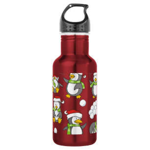 Christmas penguins background stainless steel water bottle