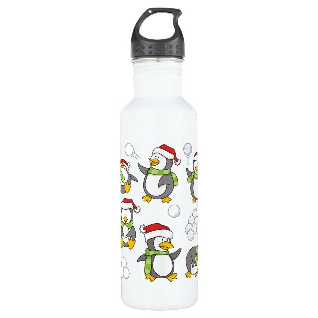 Christmas penguins background stainless steel water bottle (Front)