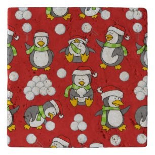 Christmas penguins background trivet