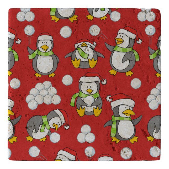 Christmas penguins background trivet (Front)