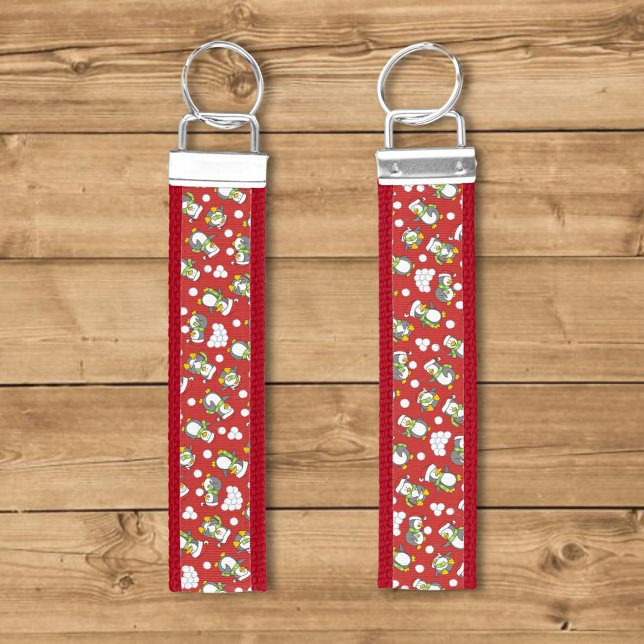 Christmas penguins background wrist keychain (Creator Uploaded)