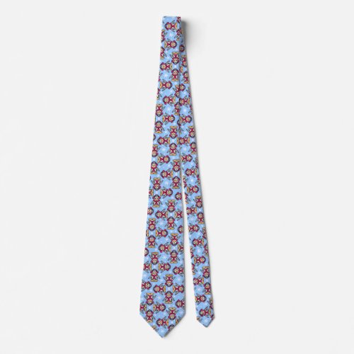 Christmas penguins bird blue white patterned tie