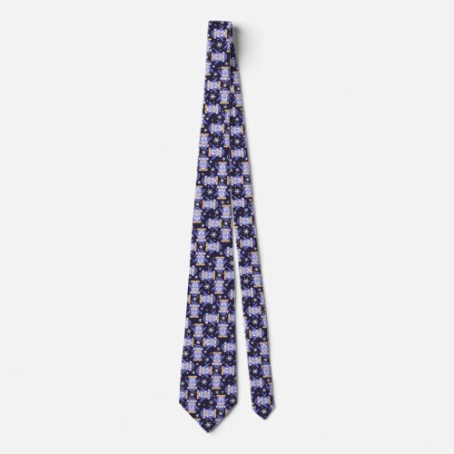 Christmas penguins bird blue white patterned tie