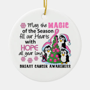 Christmas Penguins Breast Cancer Ceramic Ornament