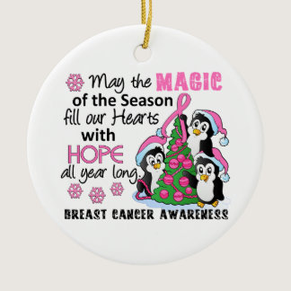 Christmas Penguins Breast Cancer Ceramic Ornament