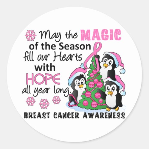 Christmas Penguins Breast Cancer Classic Round Sticker