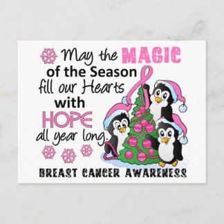 Christmas Penguins Breast Cancer Holiday Postcard
