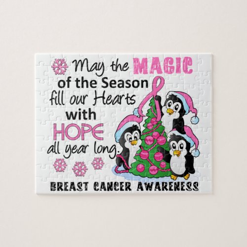 Christmas Penguins Breast Cancer Jigsaw Puzzle