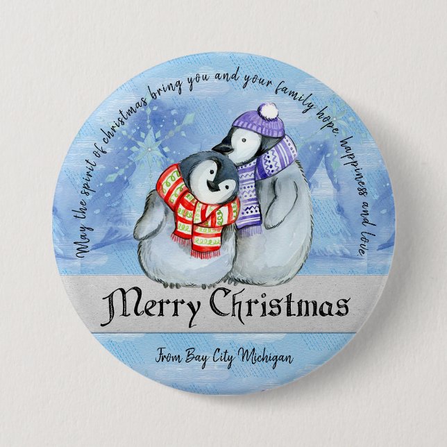 Christmas Penguins Button (Front)