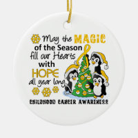 Christmas Penguins Childhood Cancer Ceramic Ornament