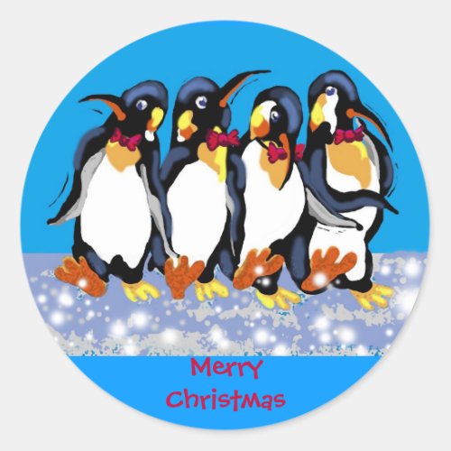 Christmas penguins classic round sticker