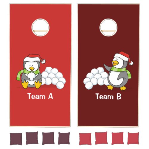 Christmas penguins cornhole set