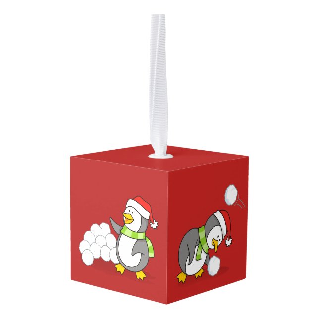 Christmas penguins cube ornament (Back Angled)