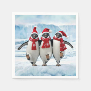 Christmas Penguins Dancing on Arctic Glacier Napkins