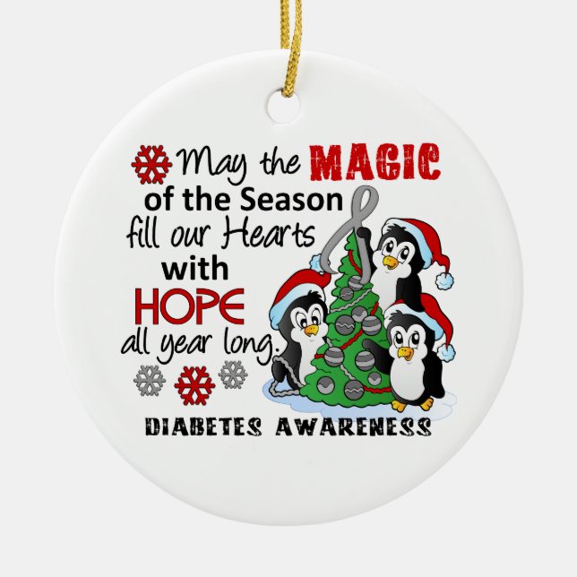 Christmas Penguins Diabetes Ceramic Ornament (Front)