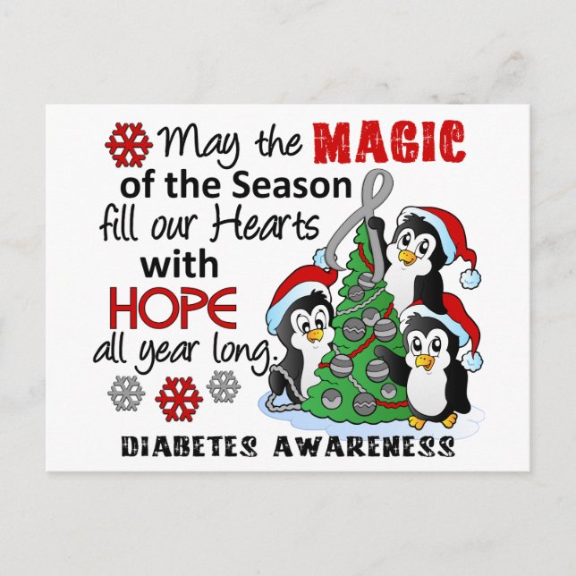 Christmas Penguins Diabetes Holiday Postcard (Front)