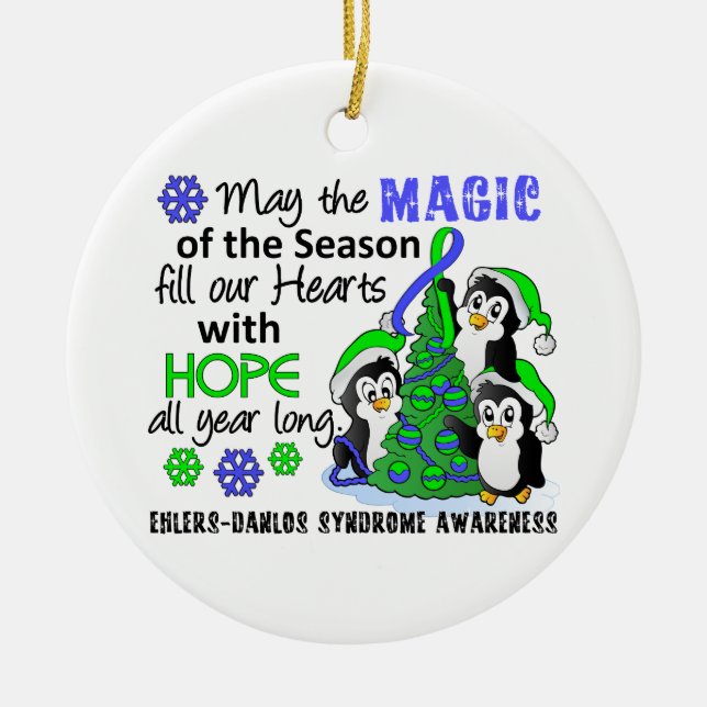 Christmas Penguins Ehlers Danlos Syndrome EDS Ceramic Ornament (Front)
