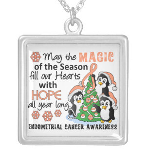 Christmas Penguins Endometrial Cancer Silver Plated Necklace