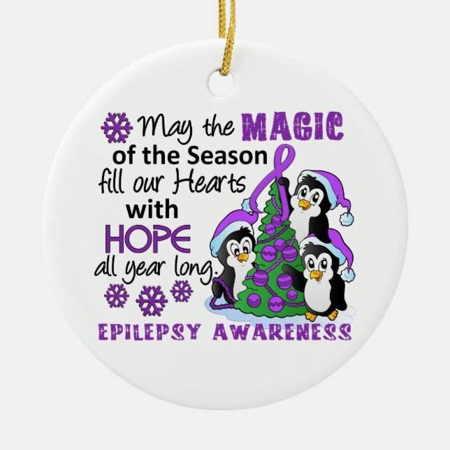 Christmas Penguins Epilepsy Ceramic Ornament (Front)