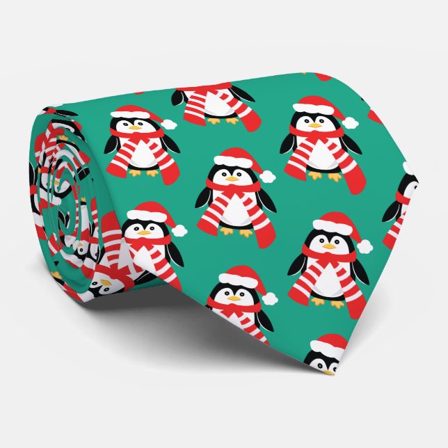 Christmas Penguins Funny Office Joke Neck Tie (Rolled)