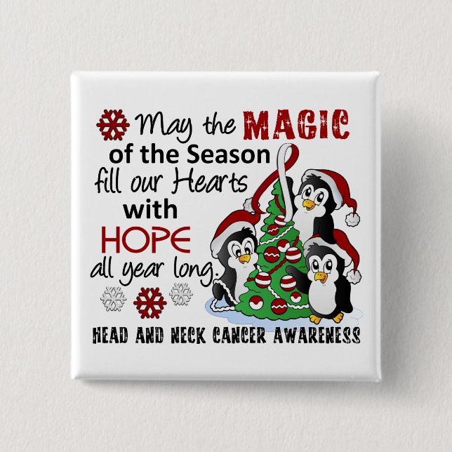 Christmas Penguins Head and Neck Cancer Button (Front)