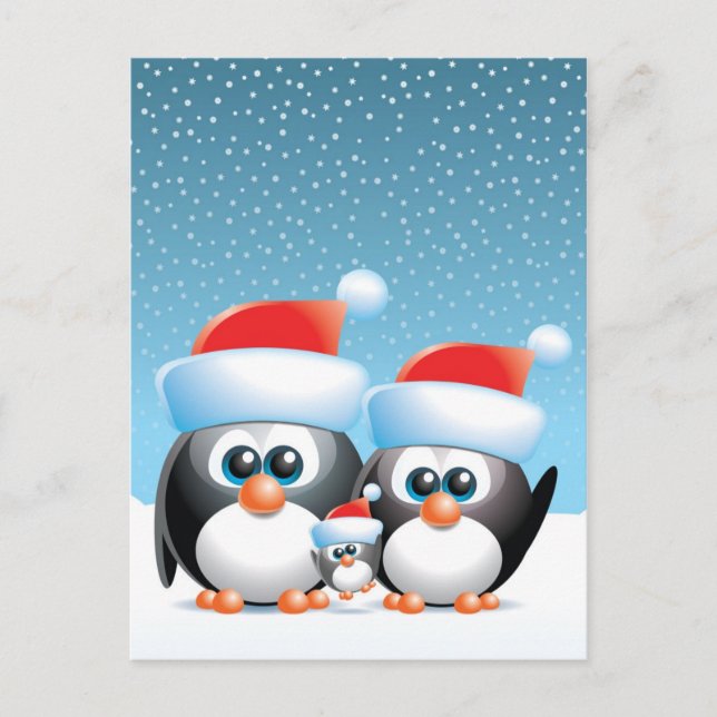 Christmas penguins holiday postcard (Front)