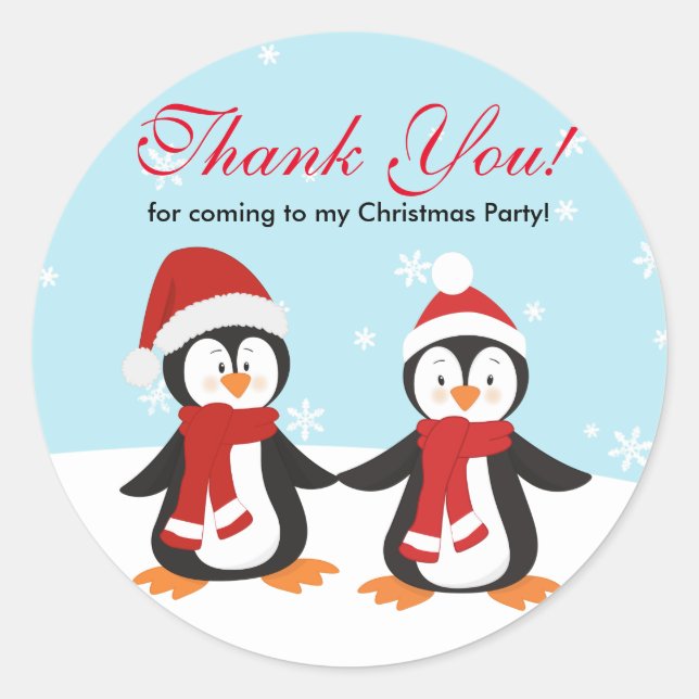 Christmas Penguins Holiday Thank You Sticker (Front)