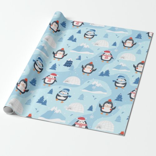 Christmas Penguins  Igloos Wrapping Paper