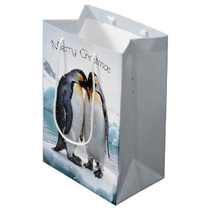 Christmas Penguins In Snowflakes Medium Gift Bag