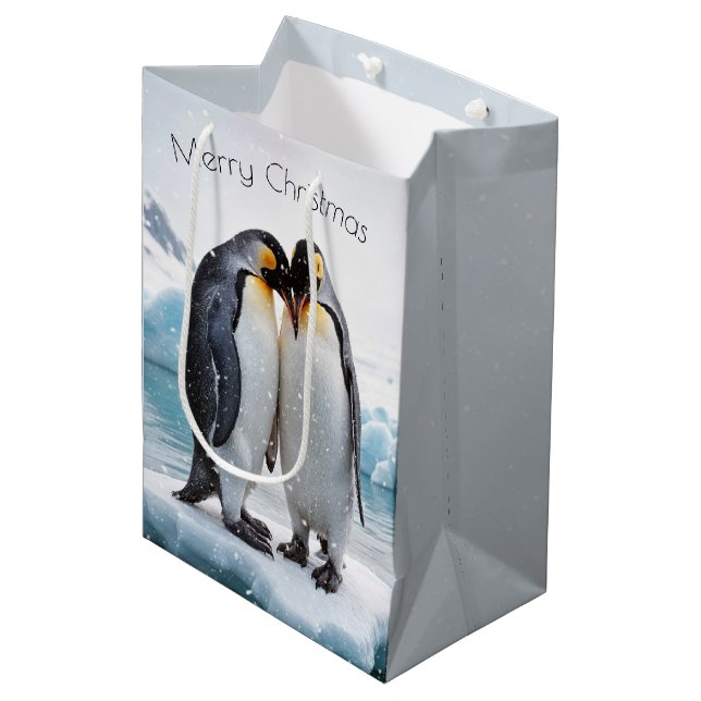 Christmas Penguins In Snowflakes Medium Gift Bag (Front Angled)