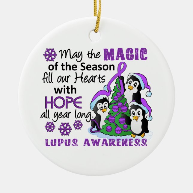 Christmas Penguins Lupus Ceramic Ornament (Front)