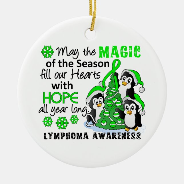 Christmas Penguins Lymphoma Ceramic Ornament (Front)