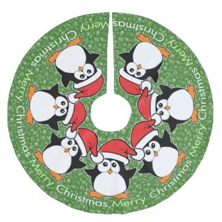 Christmas Penguins Merry Christmas Brushed Polyester Tree Skirt