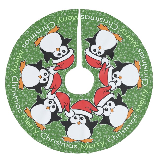 Christmas Penguins Merry Christmas Brushed Polyester Tree Skirt (Front)