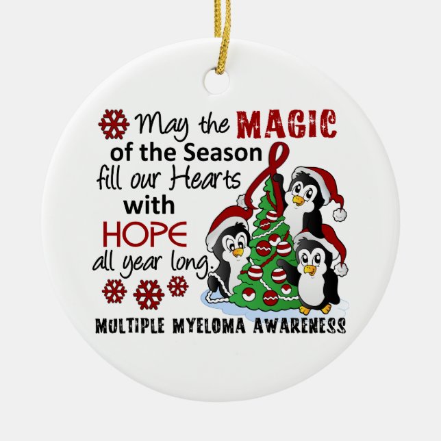 Christmas Penguins Multiple Myeloma Ceramic Ornament (Front)