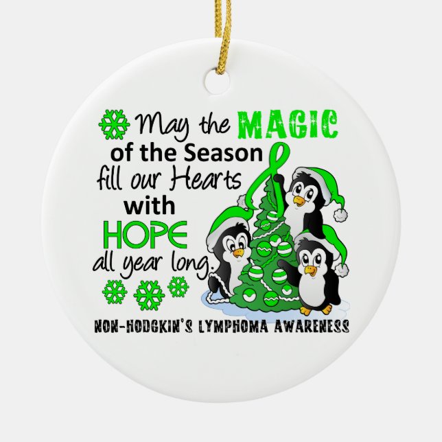 Christmas Penguins Non-Hodgkin's Lymphoma Ceramic Ornament (Front)