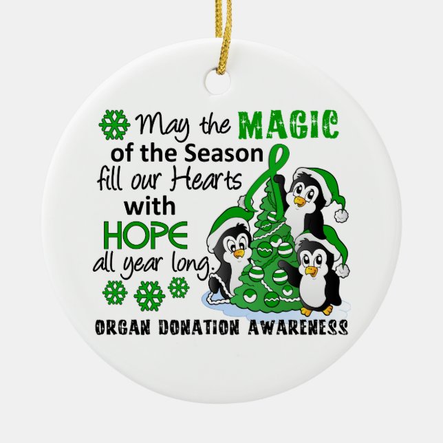 Christmas Penguins Organ Donation Ceramic Ornament (Front)