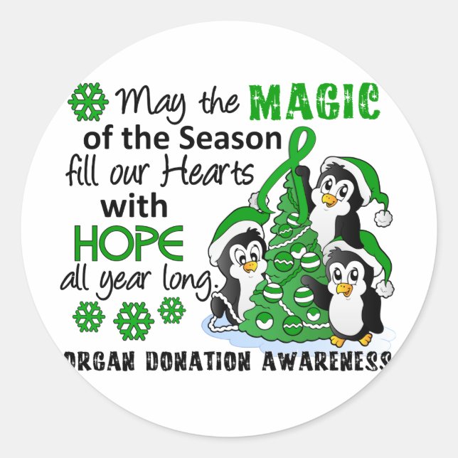 Christmas Penguins Organ Donation Classic Round Sticker (Front)